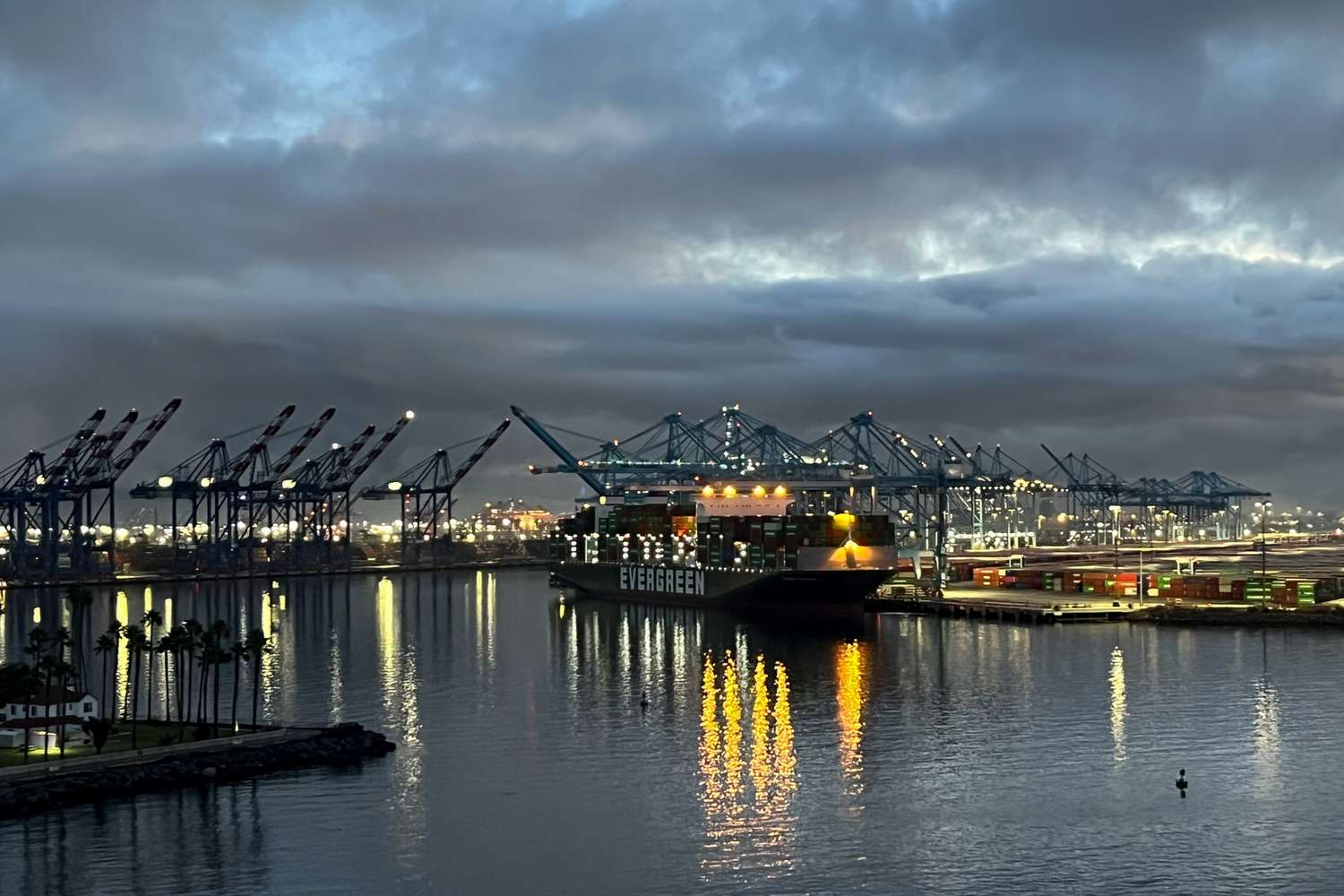 Cargo terminal at Port of Los Angeles after overnight rain on Sunday, Nov. 24, 2024 in San Pedro. 