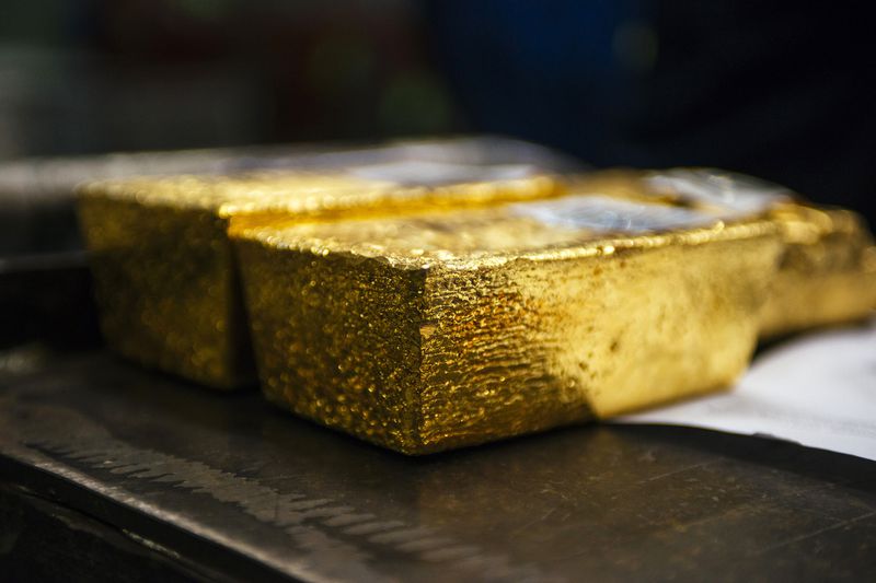 gold bullion set on a table