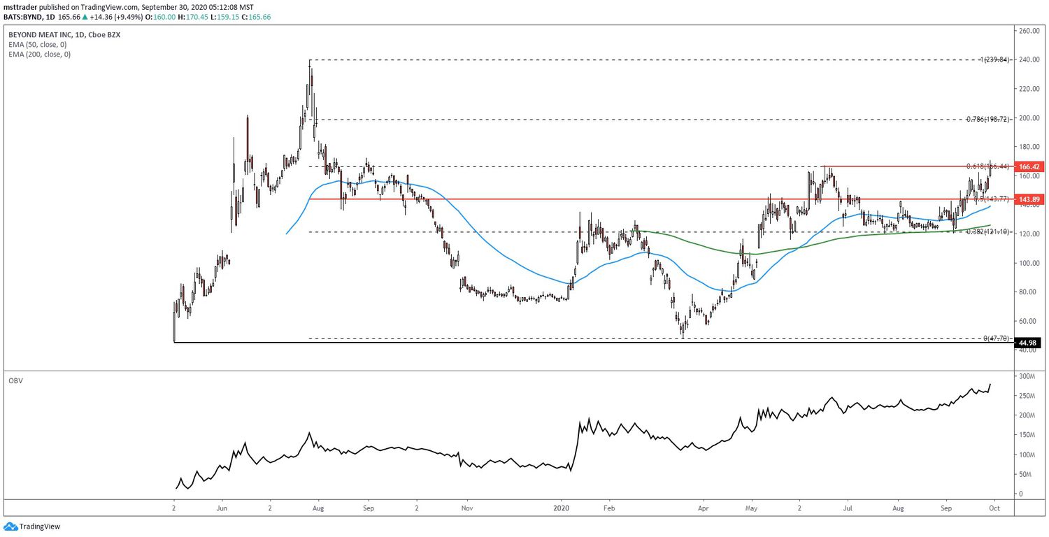 Chart showing the share price performance of Beyond Meat, Inc. (BYND)