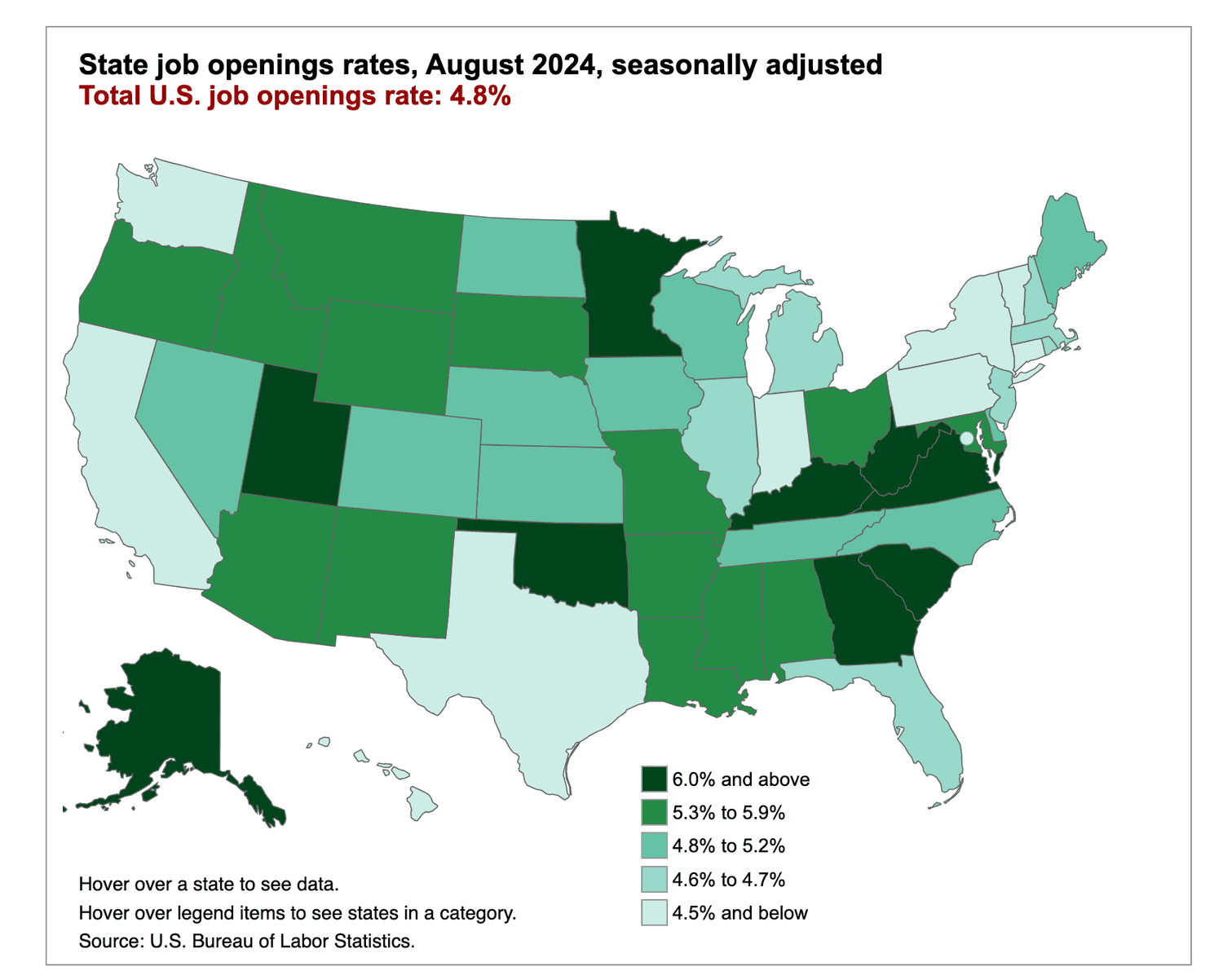 Job Openings State Map BLS