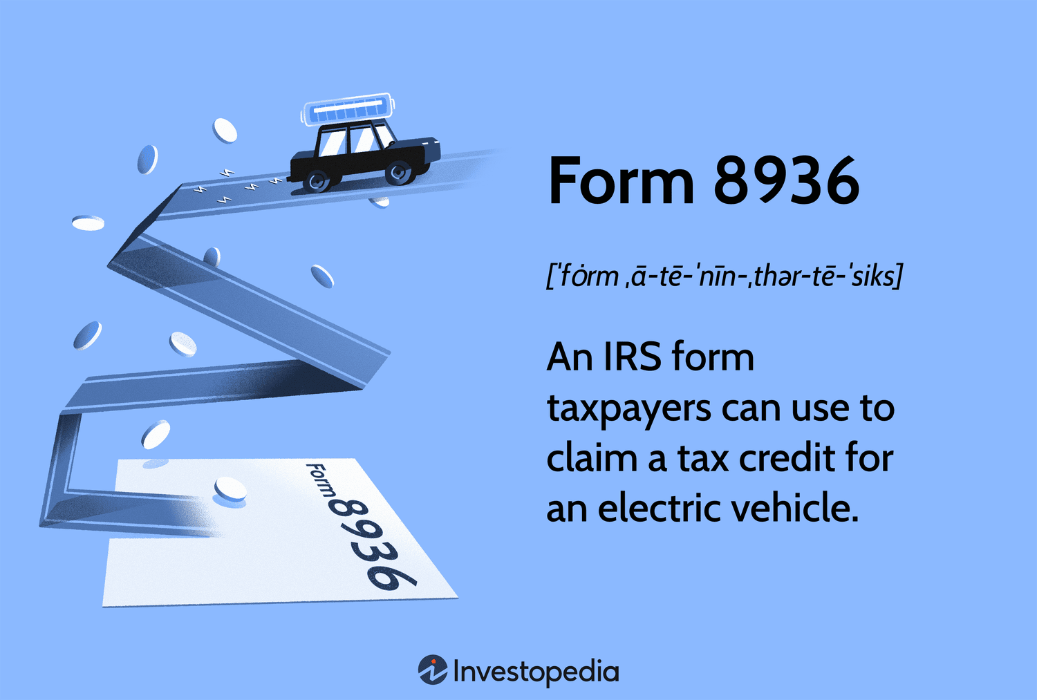 Form 8936: An IRS form taxpayers can use to claim a tax credit for an electric vehicle.