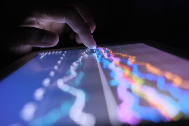 Hand on a Screen with Market Chart