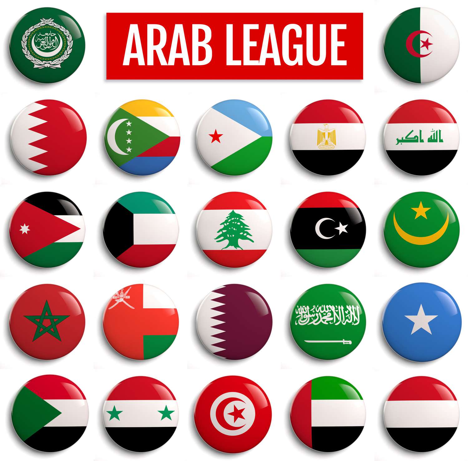 Arab League member states flags.