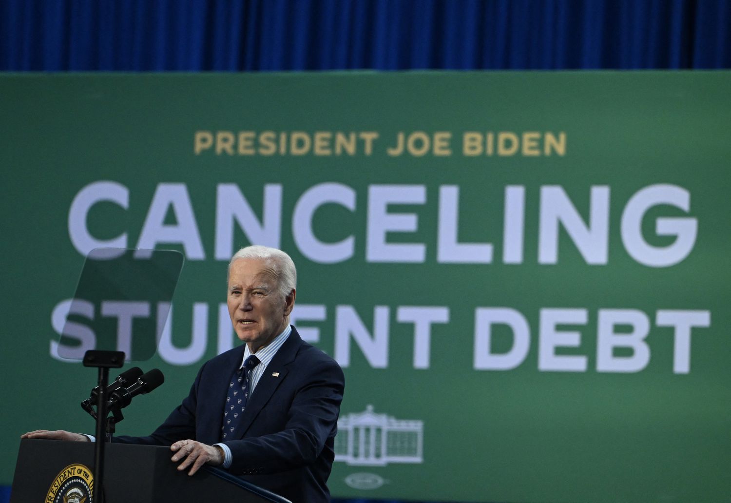 US President Joe Biden speaks about student loan relief at Madison College in Madison, Wisconsin, on April 8, 2024.