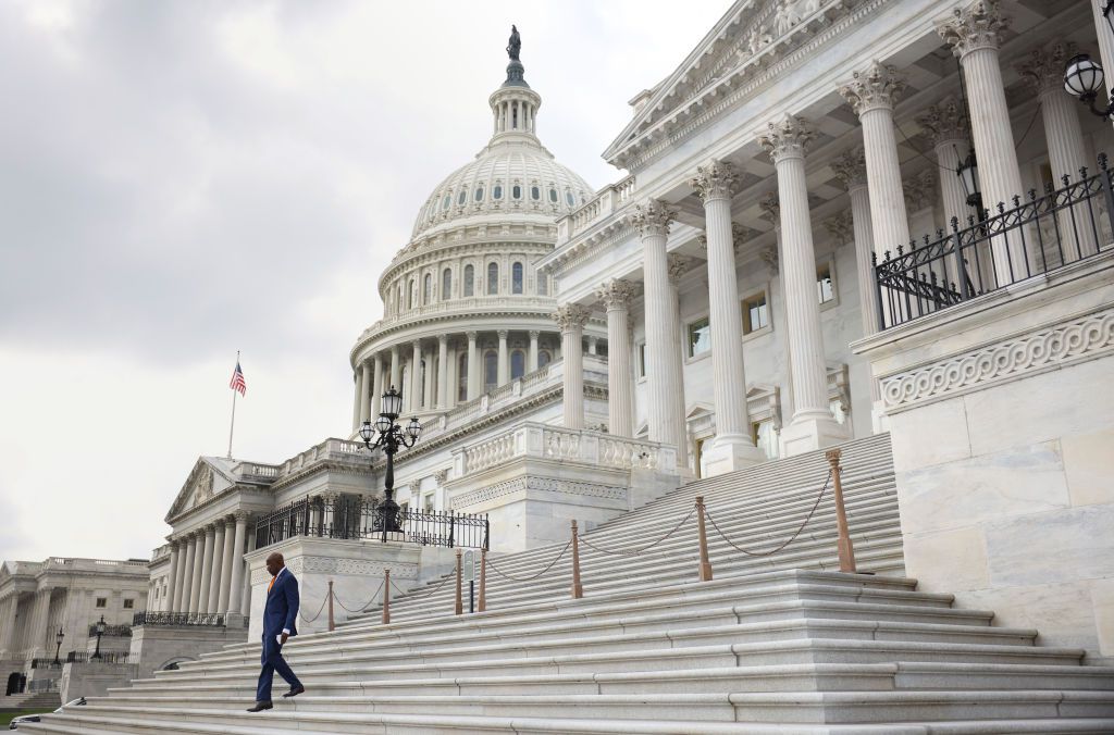 WASHINGTON, DC - OCTOBER 05: Sen. Raphael Warnock (D-GA) leaves the U.S. Capitol following a vote on October 05, 2021 in Washington, DC. Senate Majority Leader Schumer said he will bring a vote on a debt limit increase later this week setting up a contentious debate that could lead to the U.S. defaulting on its debt if an increase is not agreed to.