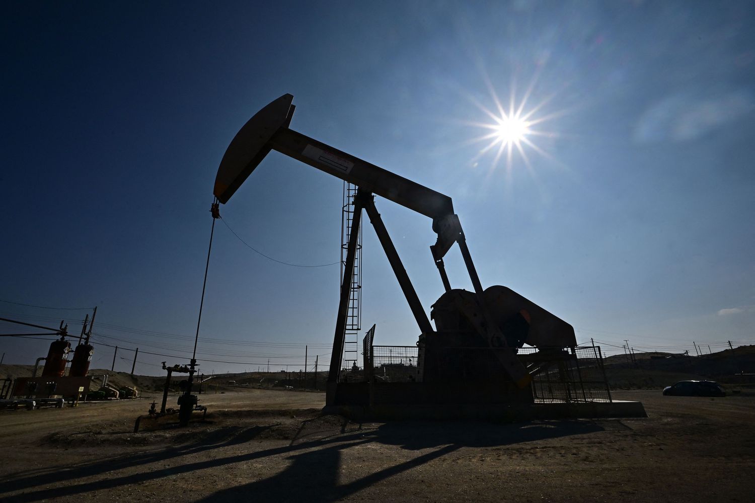 A working oil pumpjack is pictured in Taft, Kern County, California on September 21, 2023. 