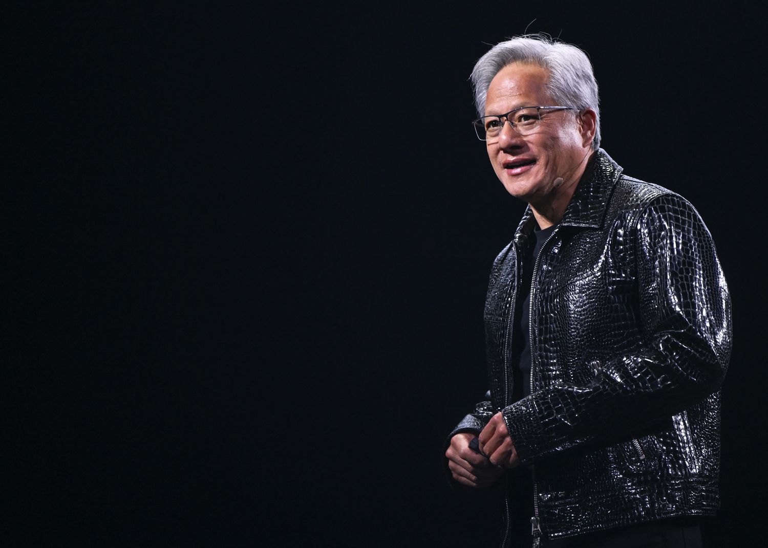 Nvidia CEO Jensen Huang addresses participants at the keynote of CES 2025 in Las Vegas