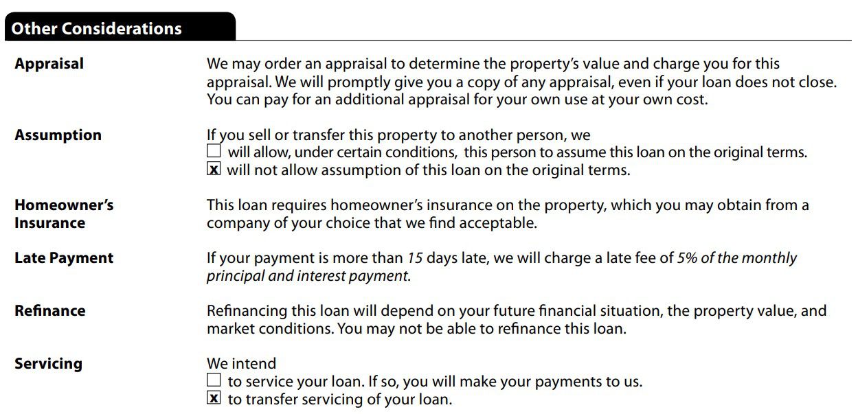 Loan estimate, other considerations