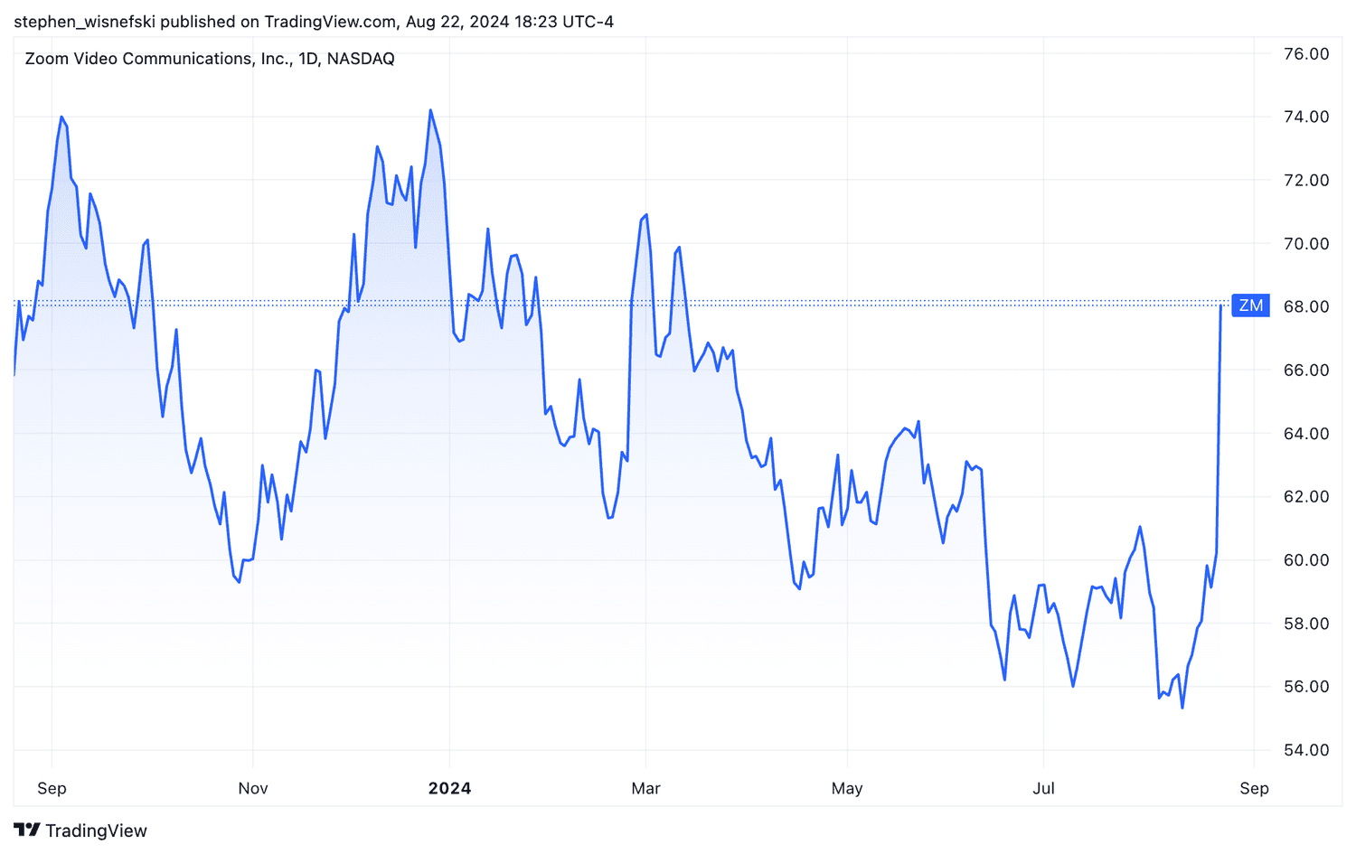 Zoom Video stock price chart over the past 12 months