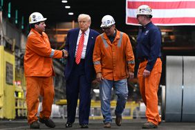 President Donald Trump meets US Steel workers in Pennsylvania.