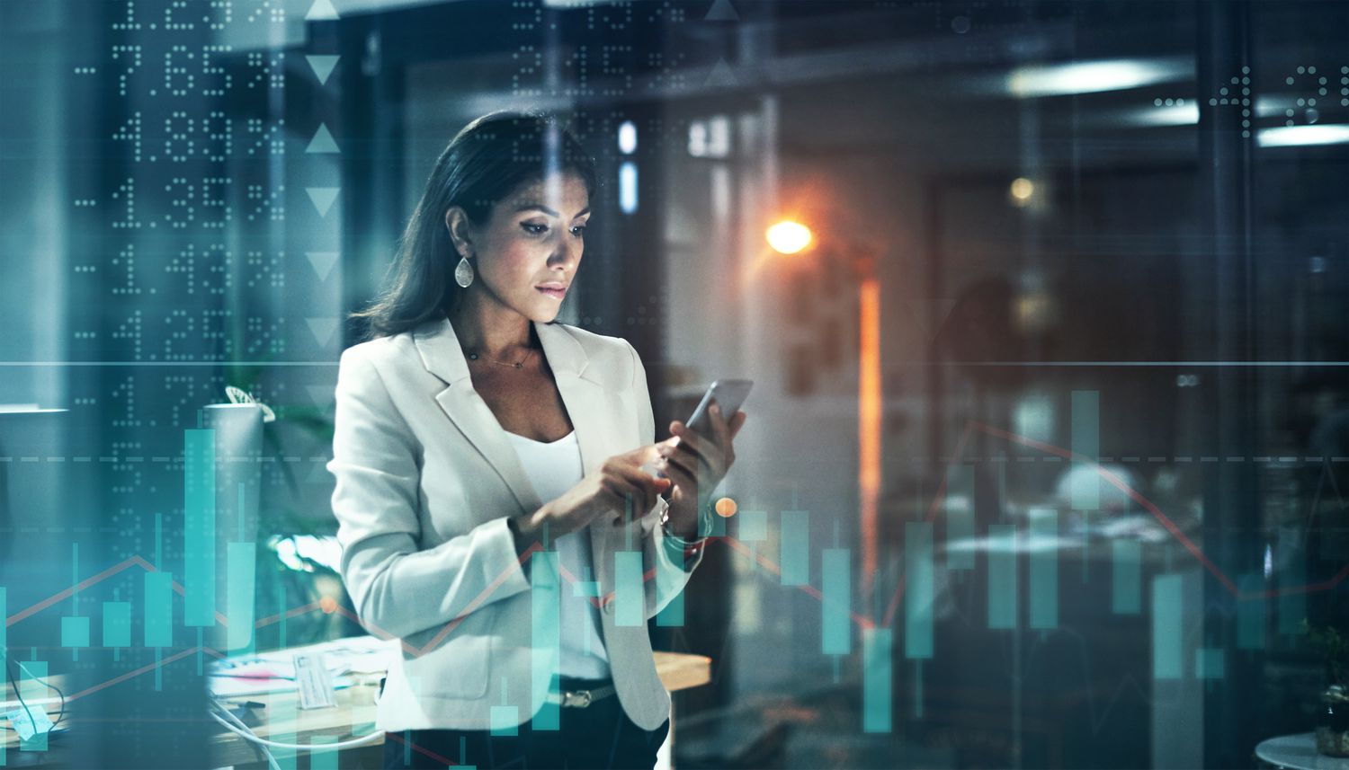 Person looking at financial information on a smart phone screen