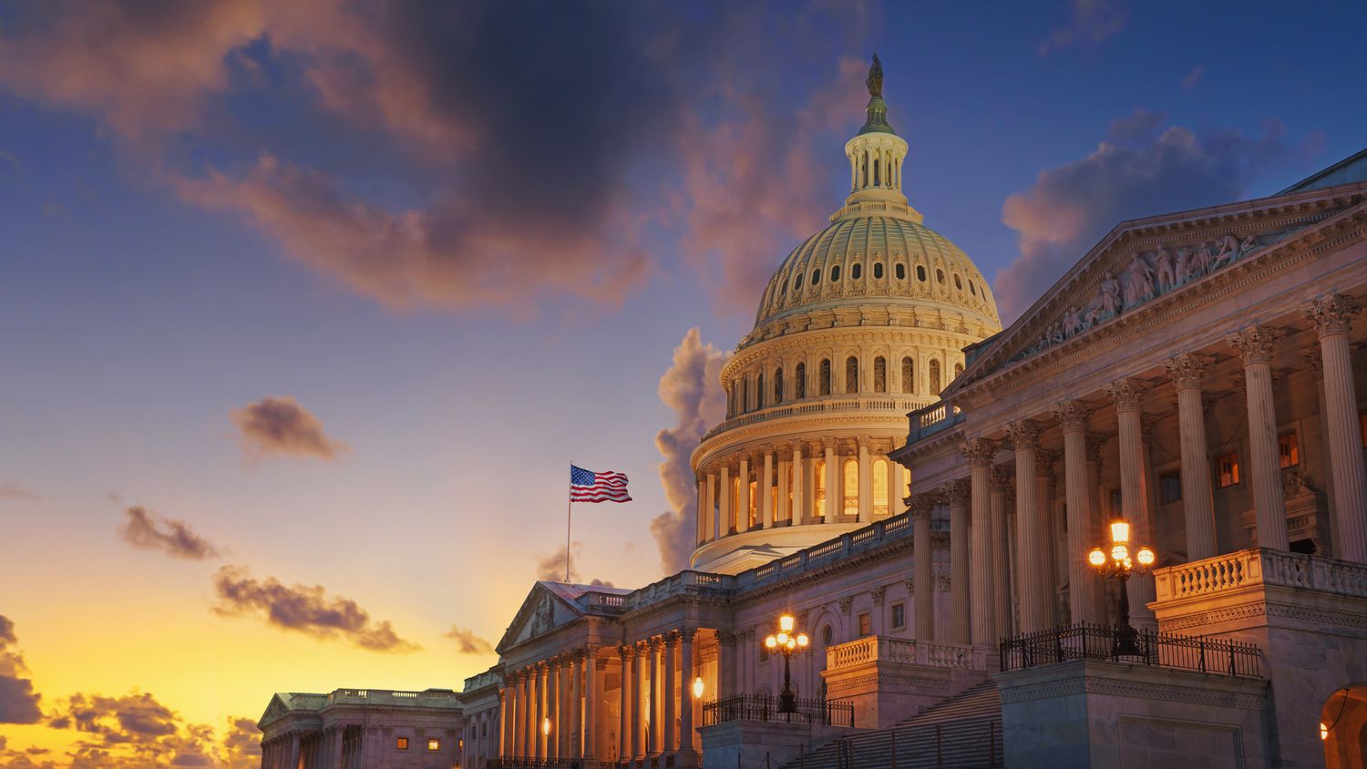 U.S. Capitol building at sunset, Washington, D.C., USA.