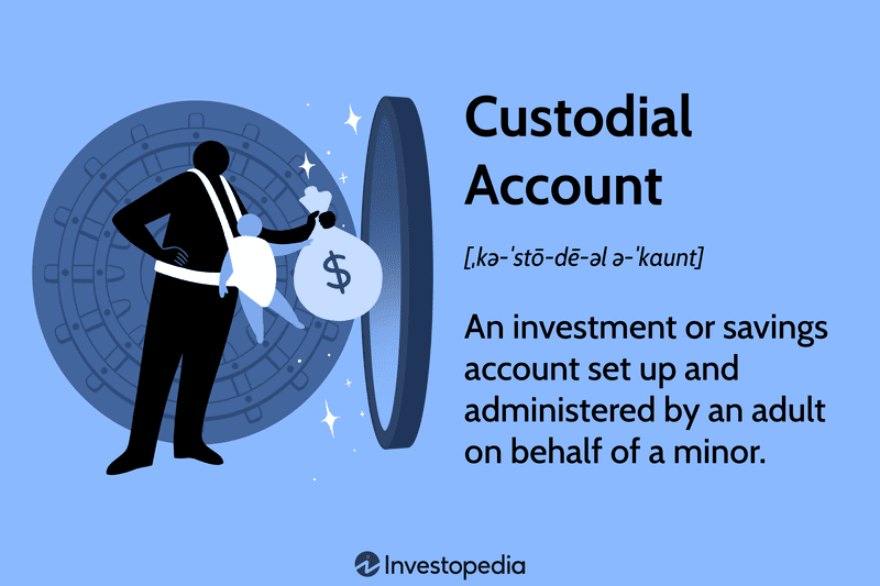 An image with the definition for a custodial account. "An investment or savings account set up and administered by an adult on behalf of a minor."