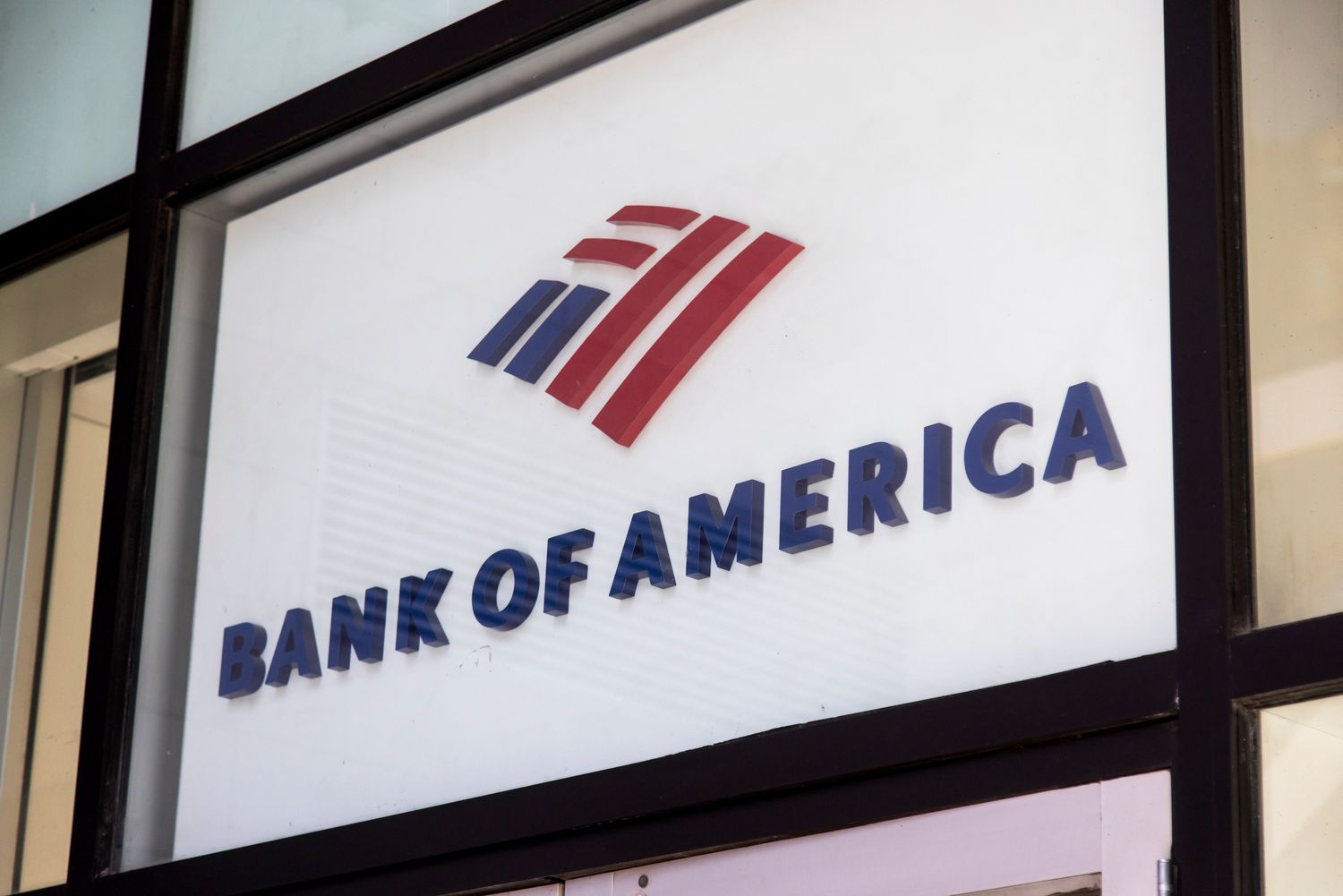 Signage at a Bank of America branch in New York, U.S.