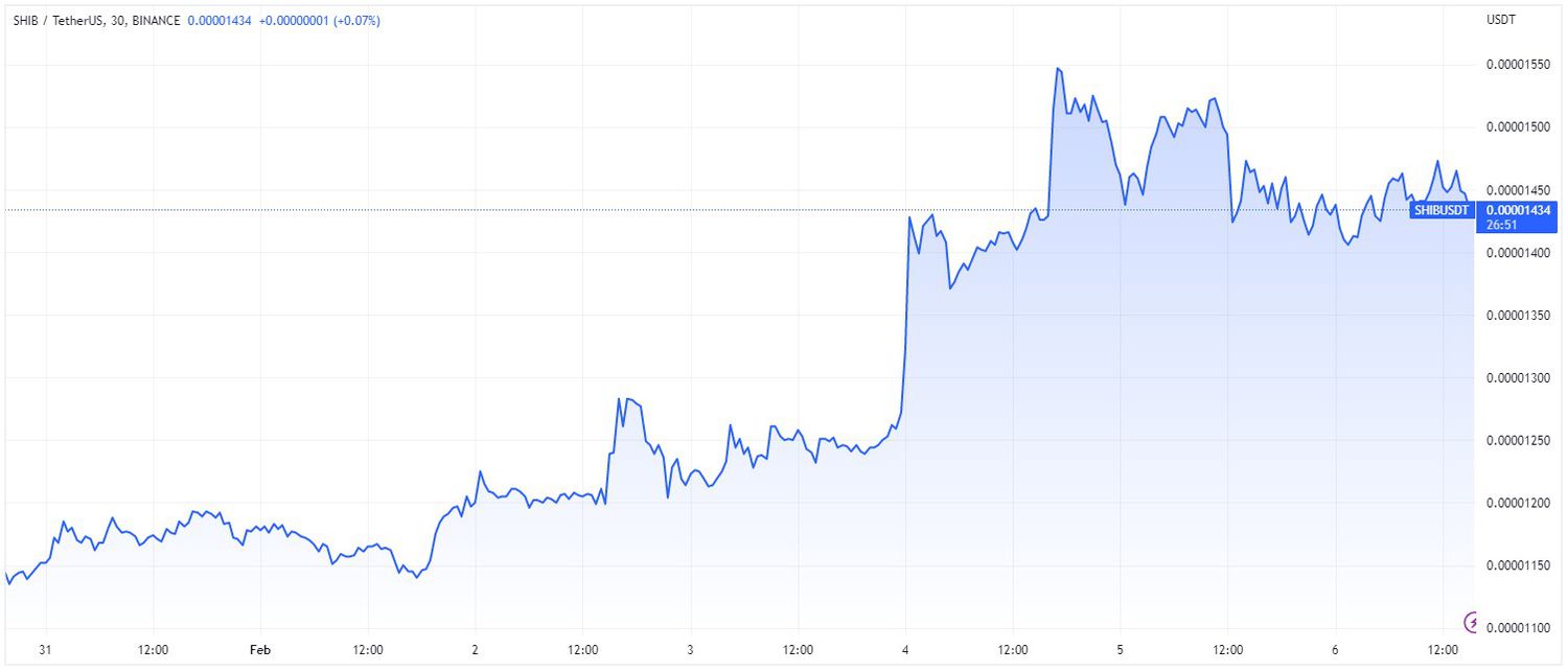 SHIB vs. U.S. dollar, week ended Feb. 6