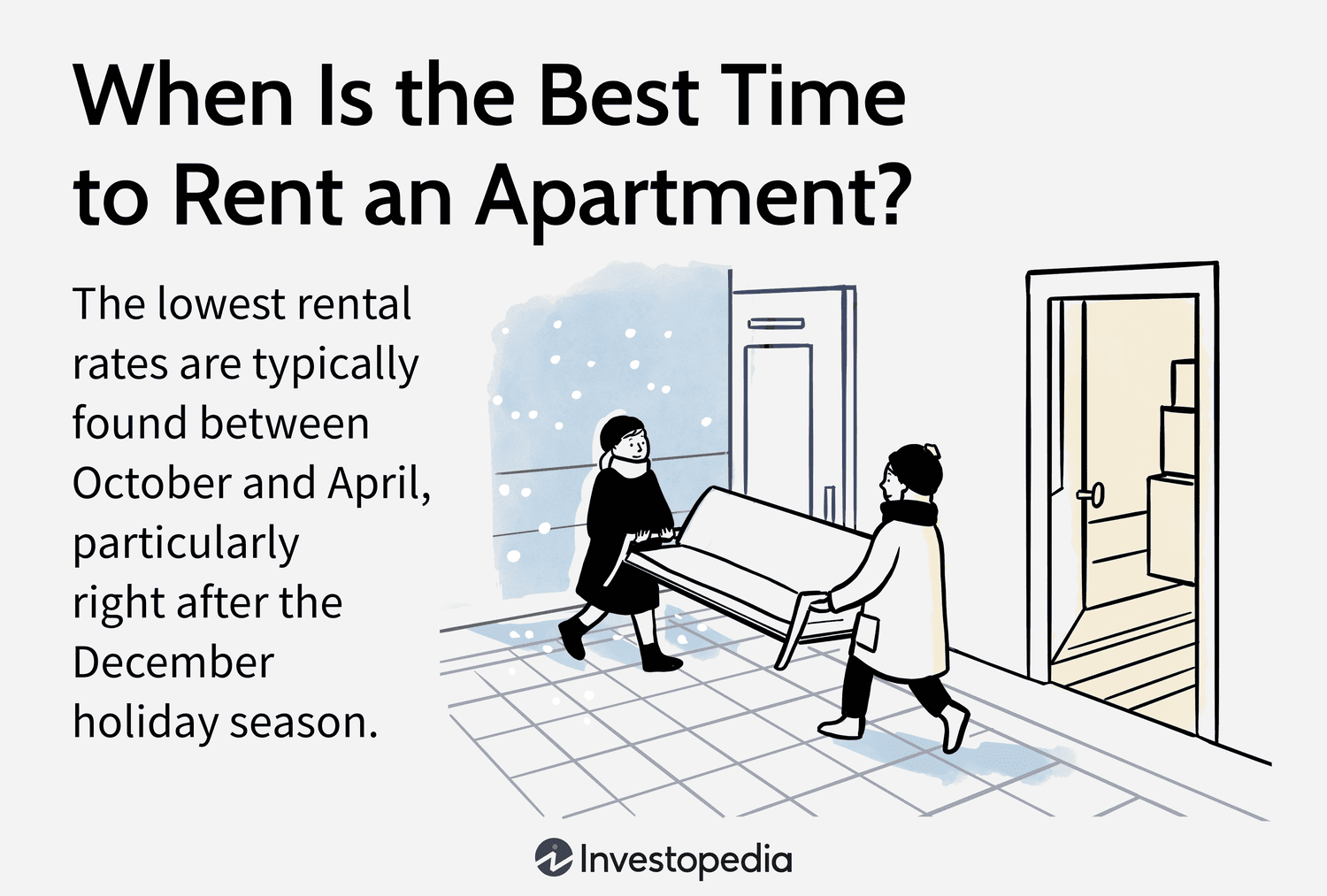 An illustration of two people moving a couch during the winter
