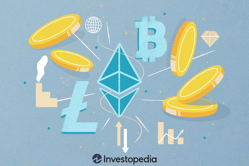 Crypto currency scattered around an image.