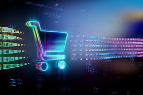 An illustration of a shopping cart in a futuristic style. 