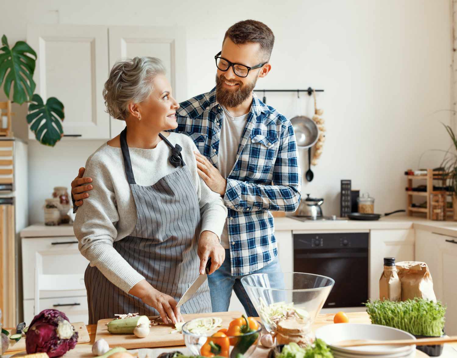 Mother and son in the kitchen