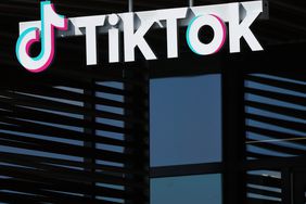 The TikTok logo on a company office.