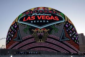 The Las Vegas Sphere displays a "Welcome to Fabulous Las Vegas Nevada" sign