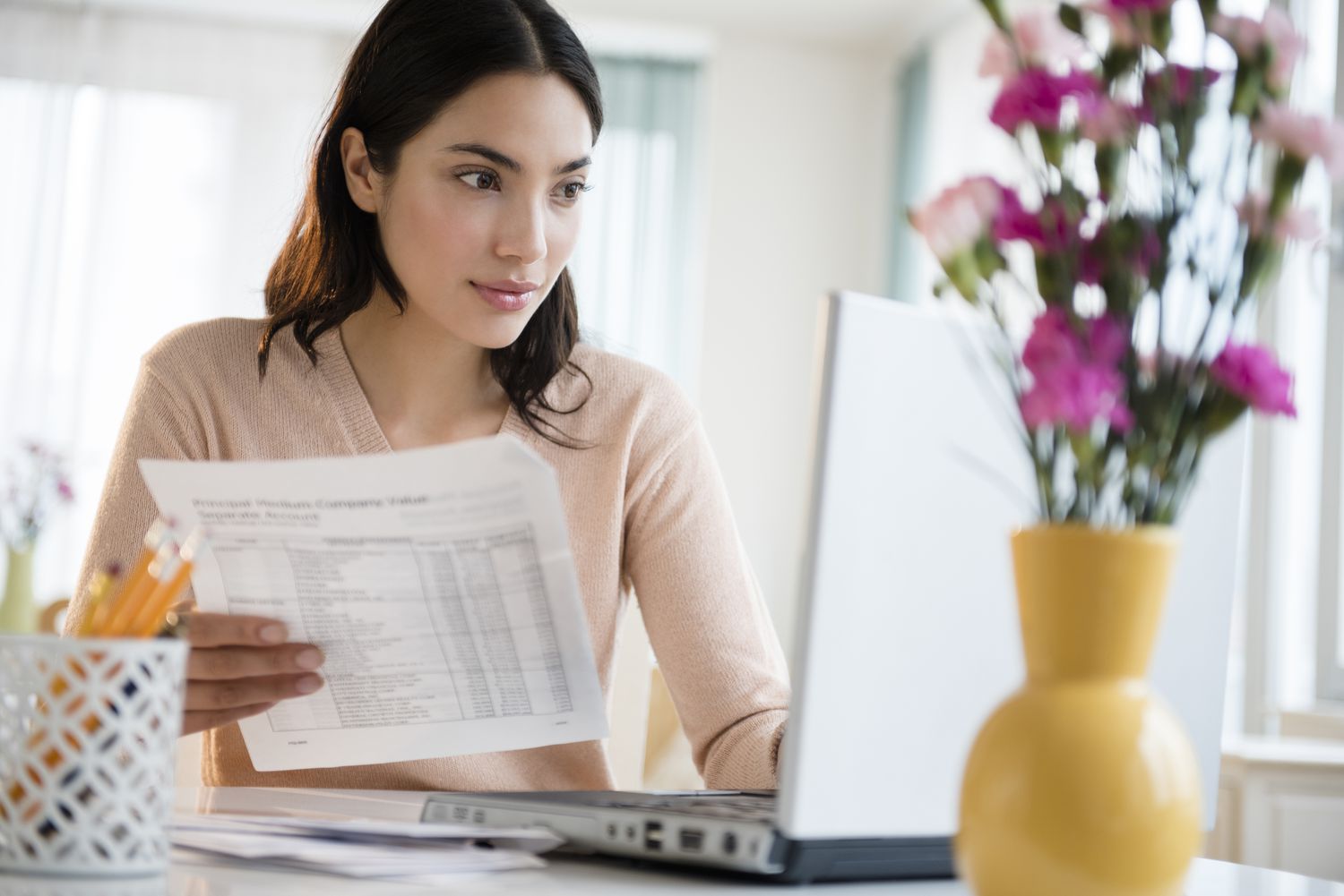Woman paying bills