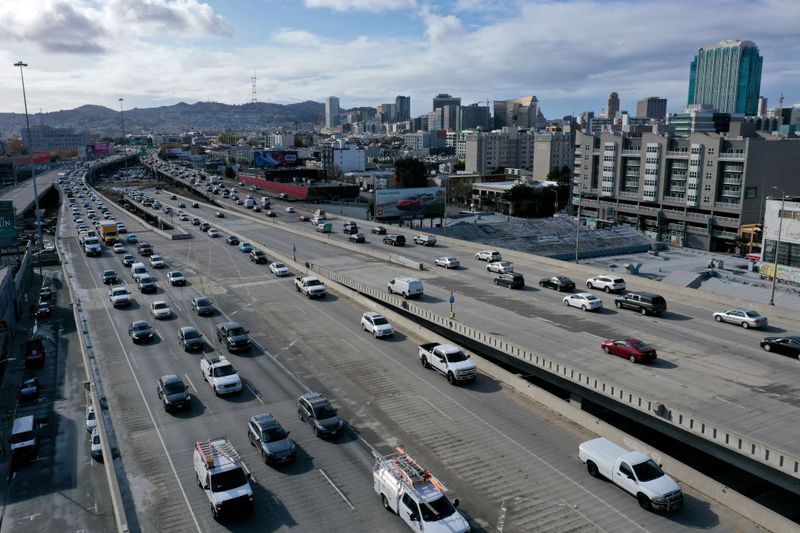 Traffic moves along Interstate 80 in San Francisco, California