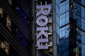 Roku, Inc. signage on an office building at 5 Times Square in New York.