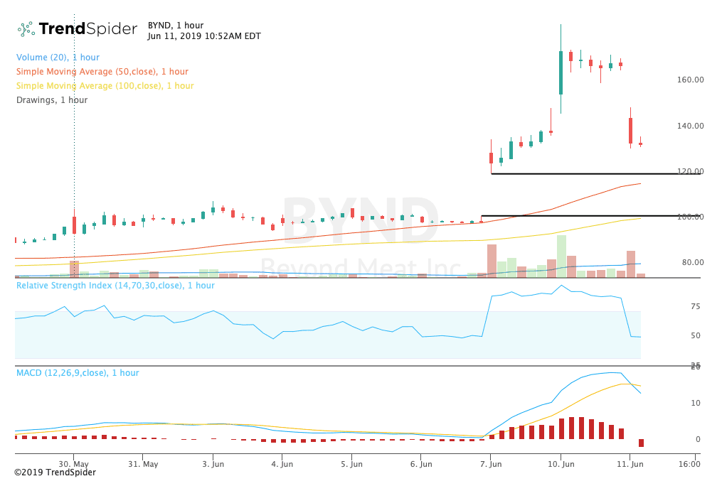Technical chart showing the share price performance of Beyond Meat, Inc. (BYND)