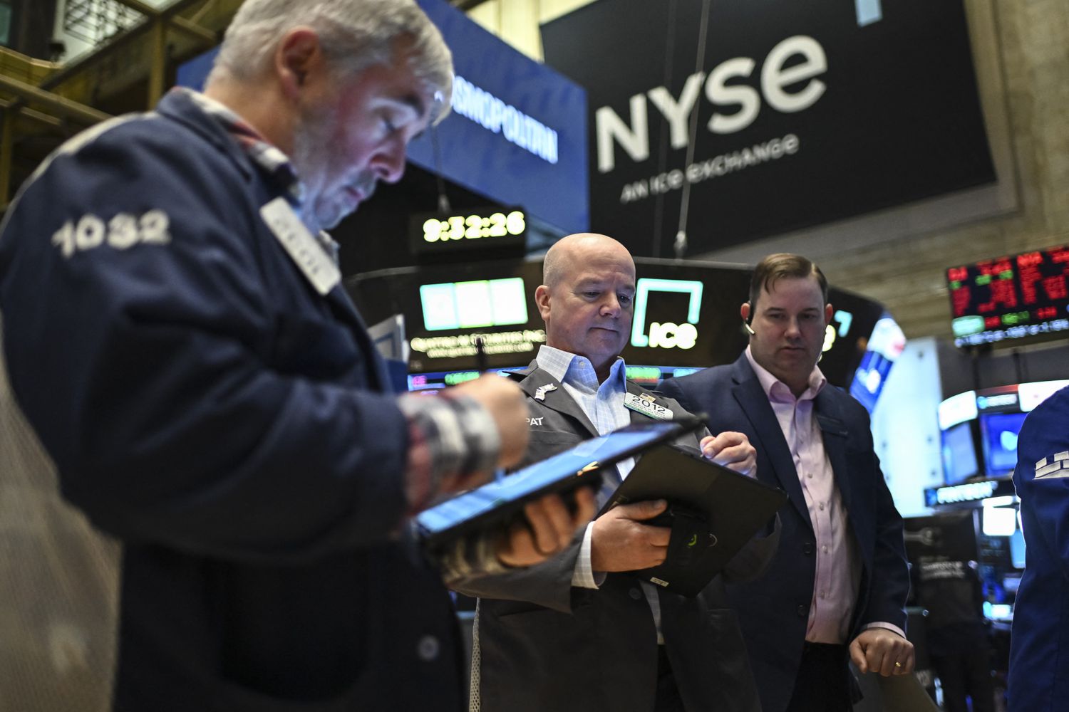 Traders work on the floor of the New York Stock Exchange.