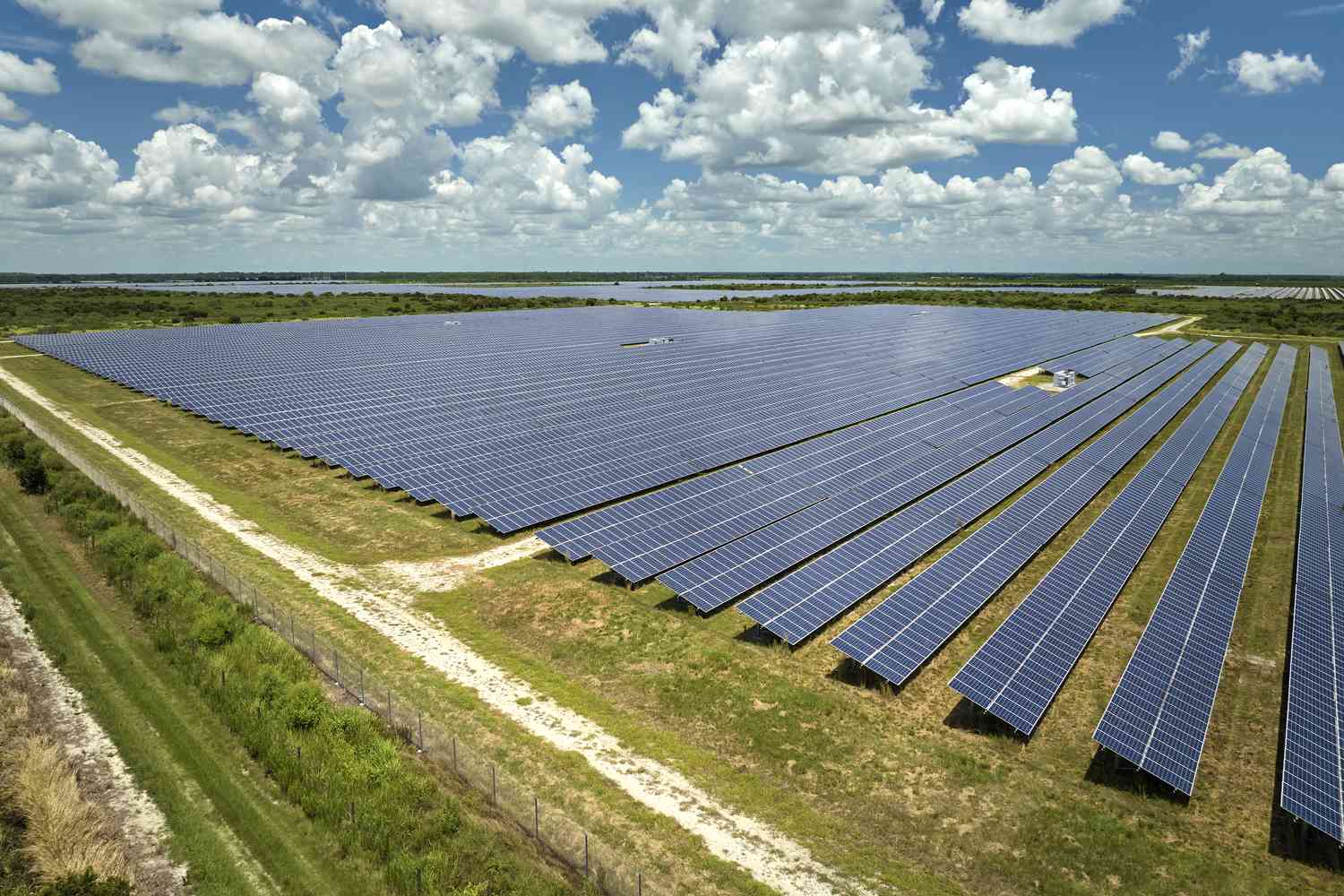 Solar panels at a sustainable electric power plant.