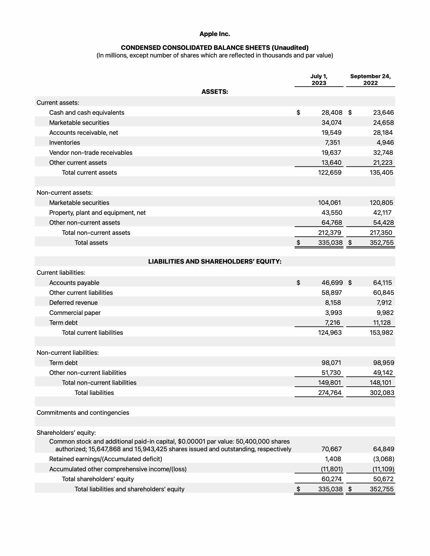 Apple Balance Sheet, Q32023