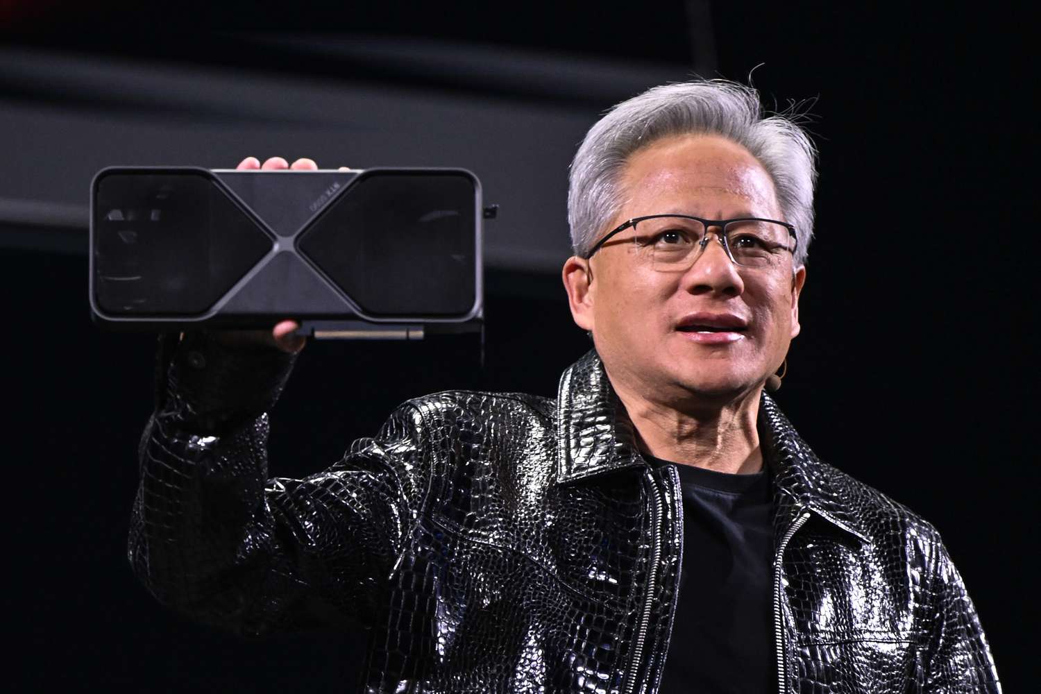 Nvidia CEO Jensen Huang addresses participants at the keynote of CES 2025 in Las Vegas, Nevada.