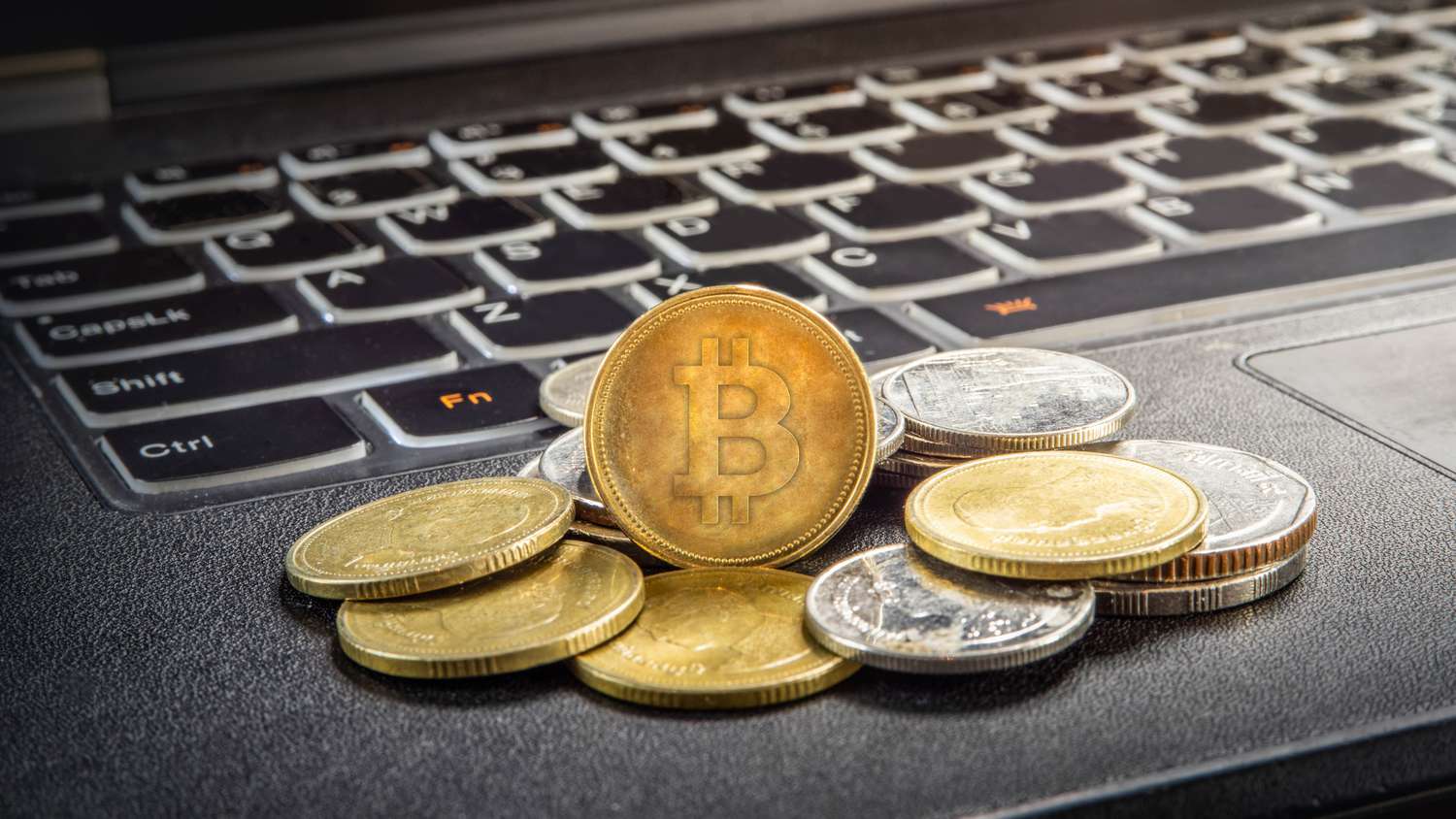 Cryptocurrencies on laptop