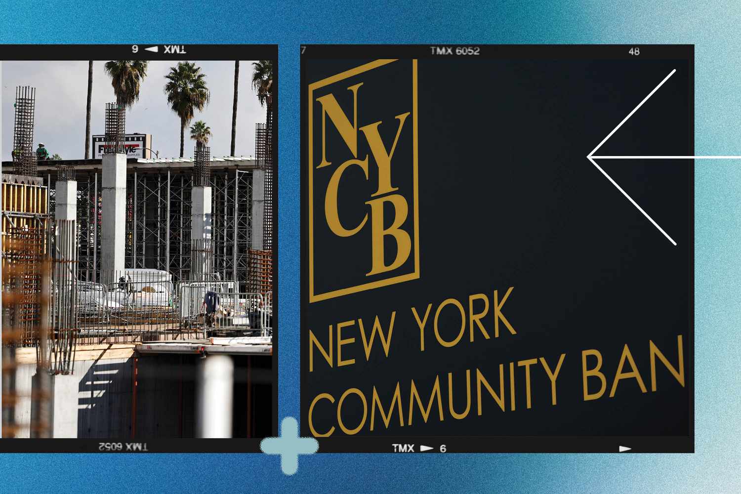 An image shows a commercial real estate project under construction next to New York Community Bank's logo.