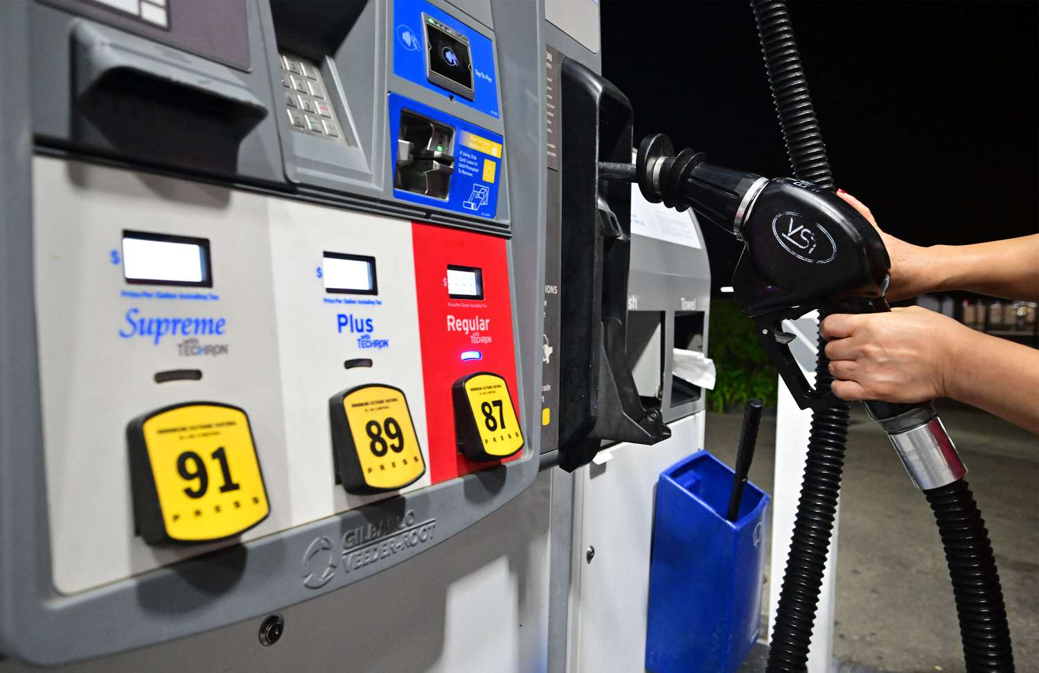 A fuel dispenser at a has station in California. 