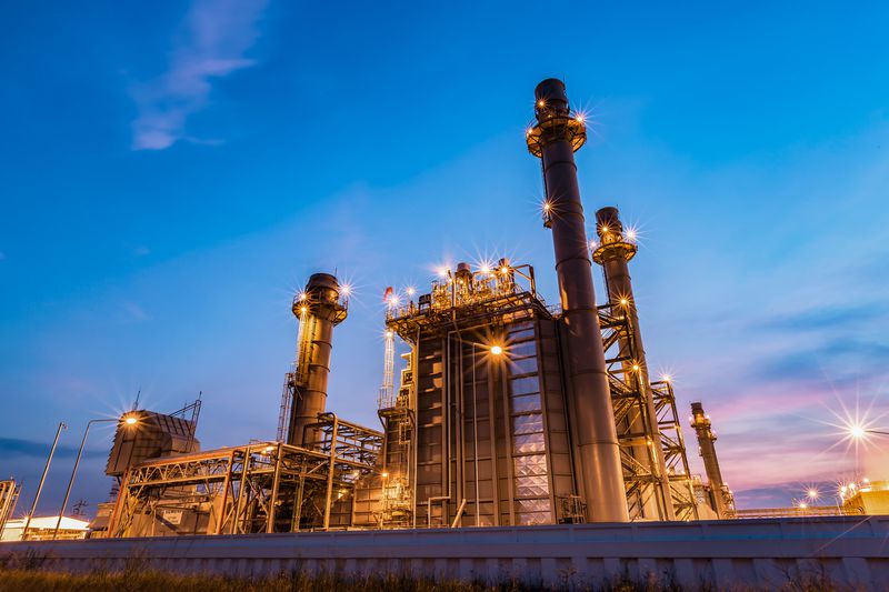 An oil plant at dusk