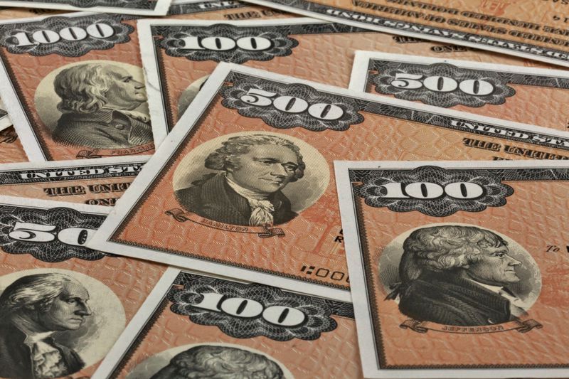 close up of various U.S. bills