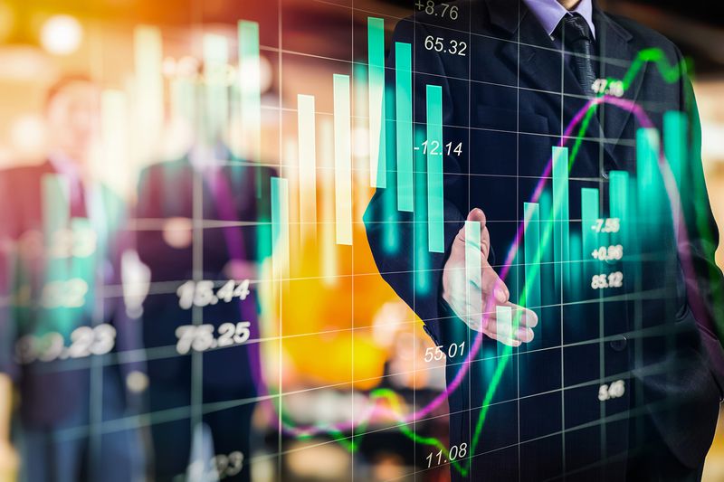 Business Man on Stock Market Financial Trade Indicator Background