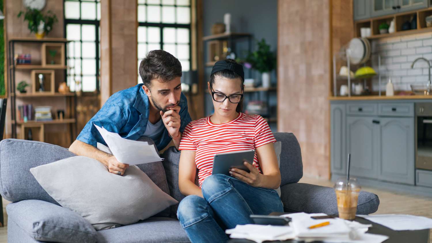 Couple paying bills