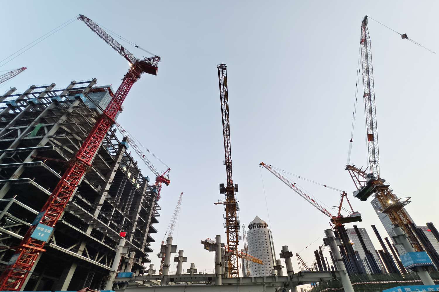 Cranes working on construction site in Beijing. 