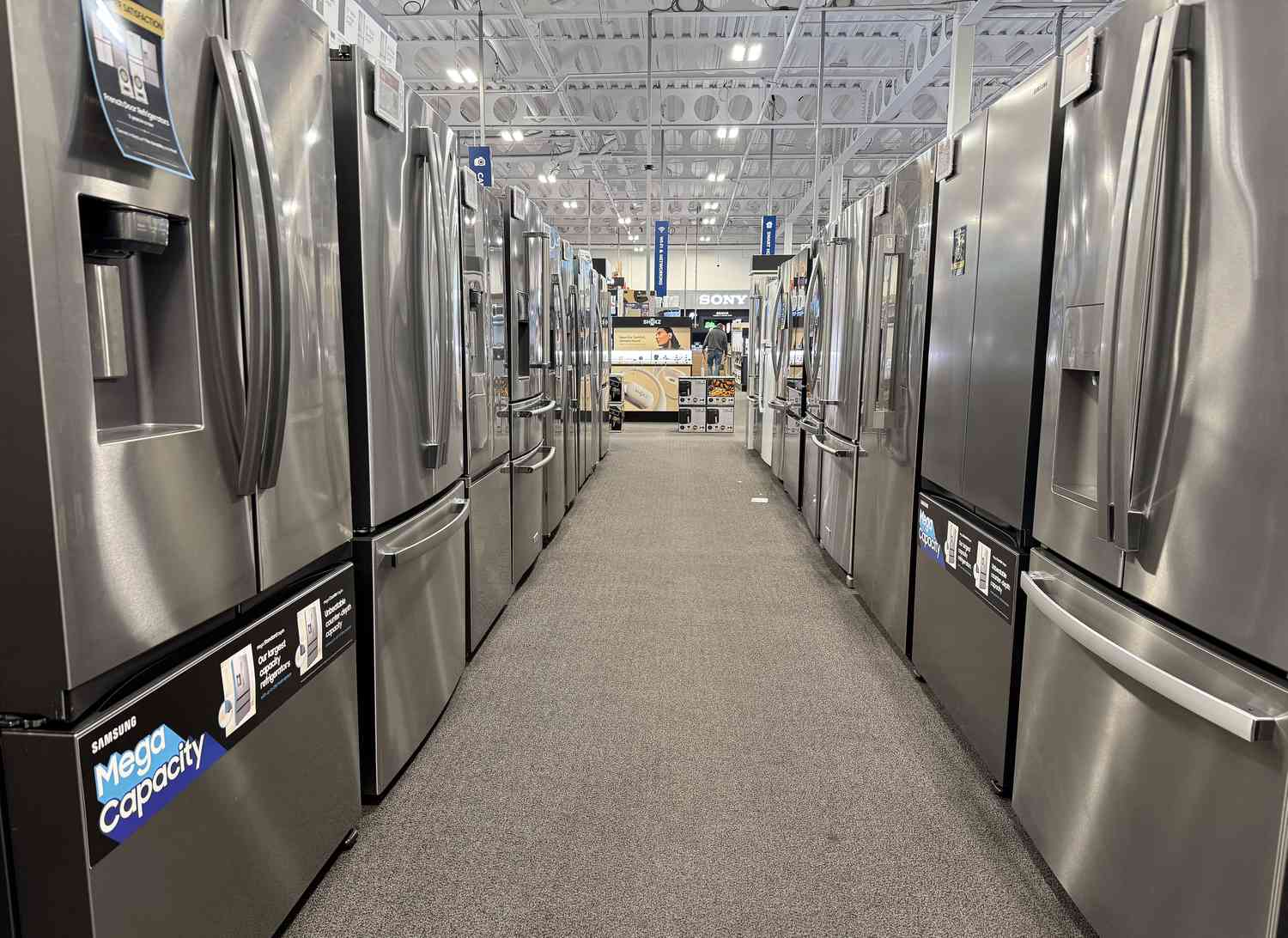 Brand new refrigerators are displayed at a Best Buy store on March 31, 2025 in San Rafael, California.