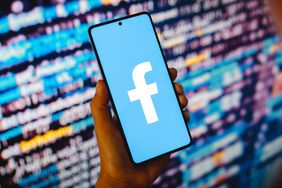 An illustration of the Facebook logo displayed on a mobile device. 