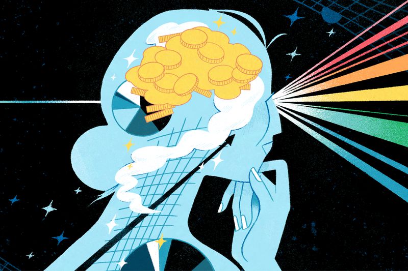 Illustration of a woman thinking about money and personal finance.