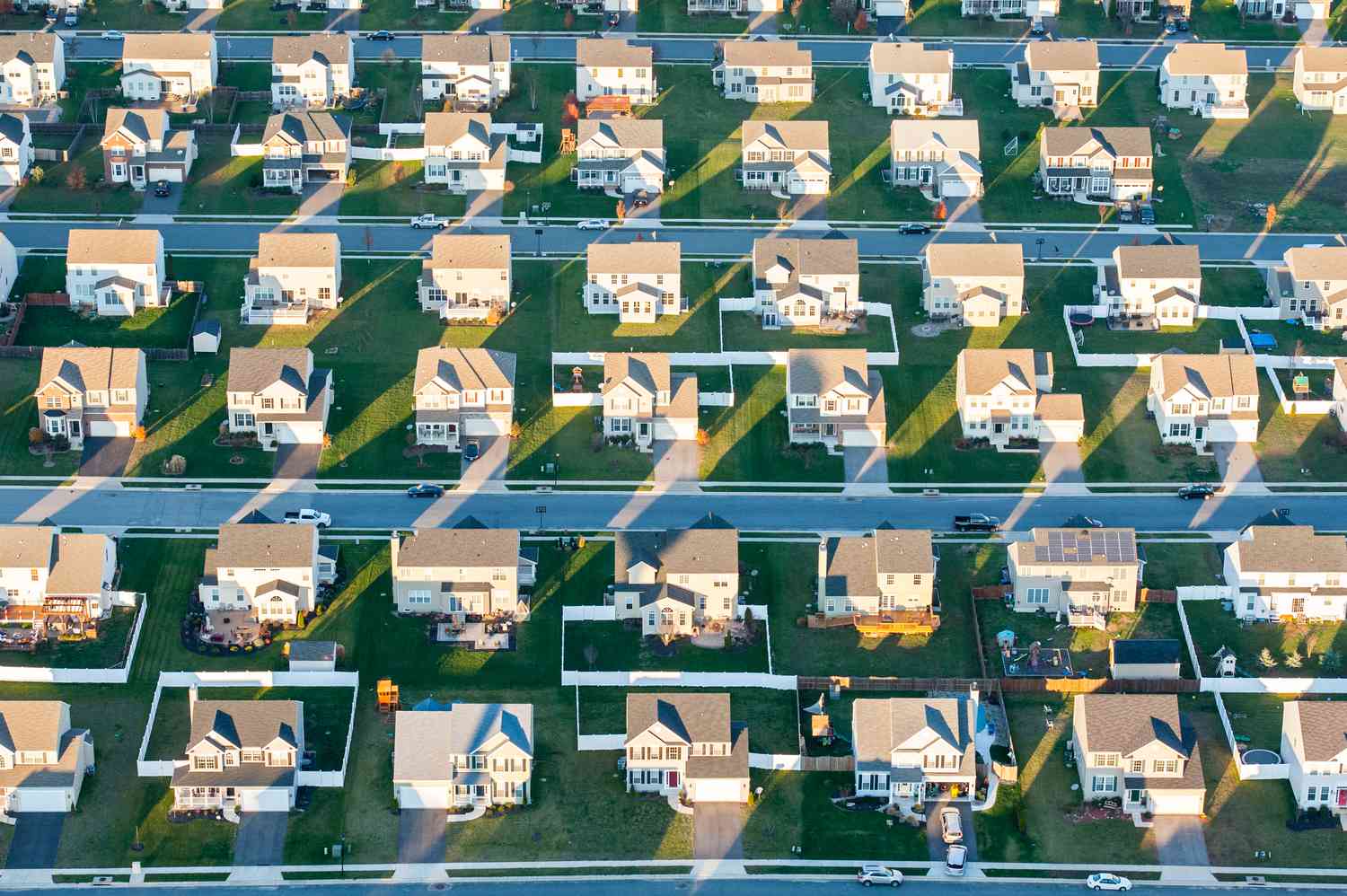 Suburban tract houses, aerial view