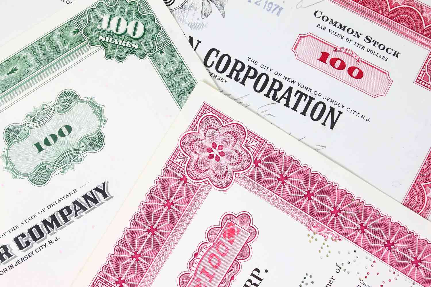 Certificates for old stocks and bonds 