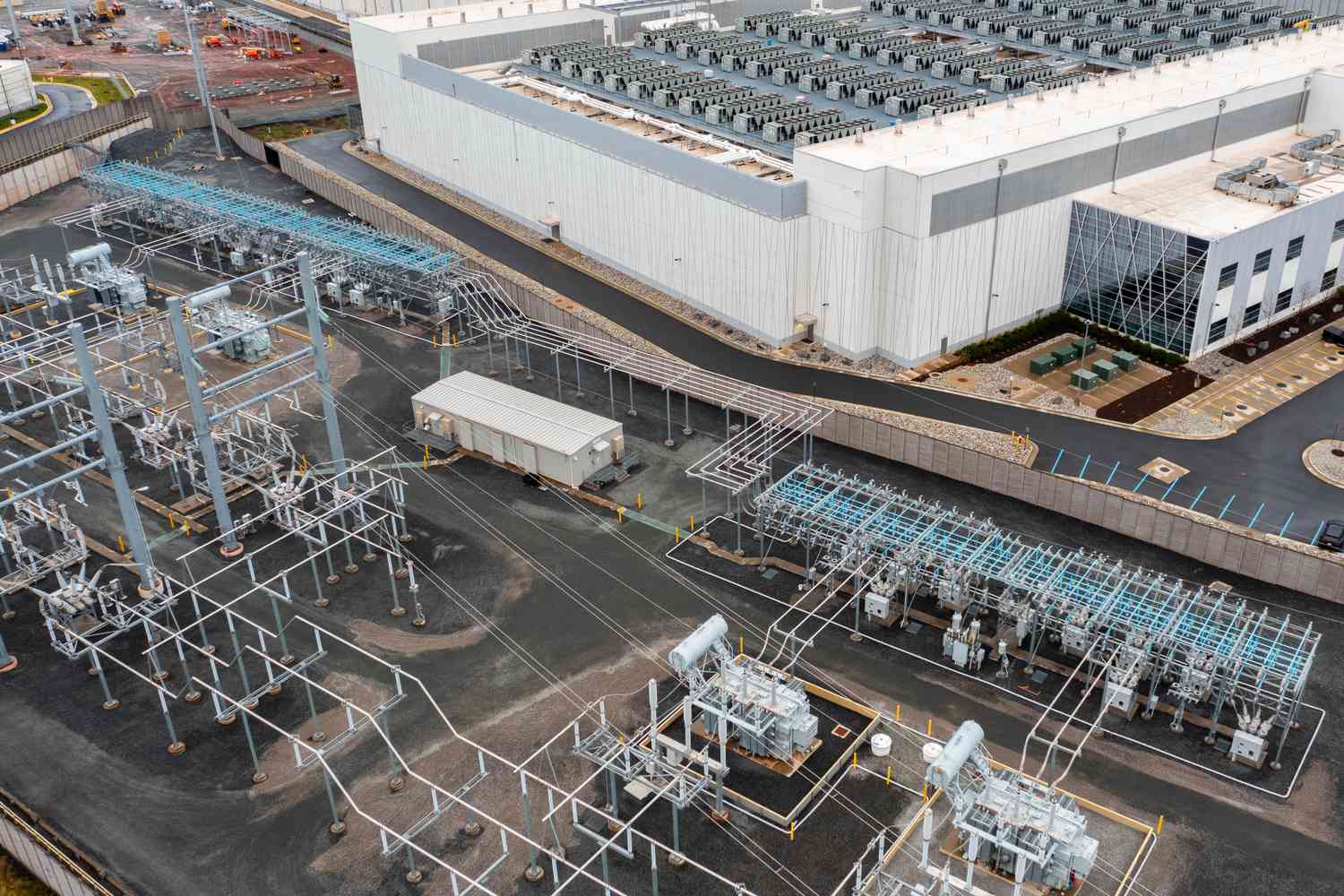 A power substation next to a data center in Ashburn, Virginia.