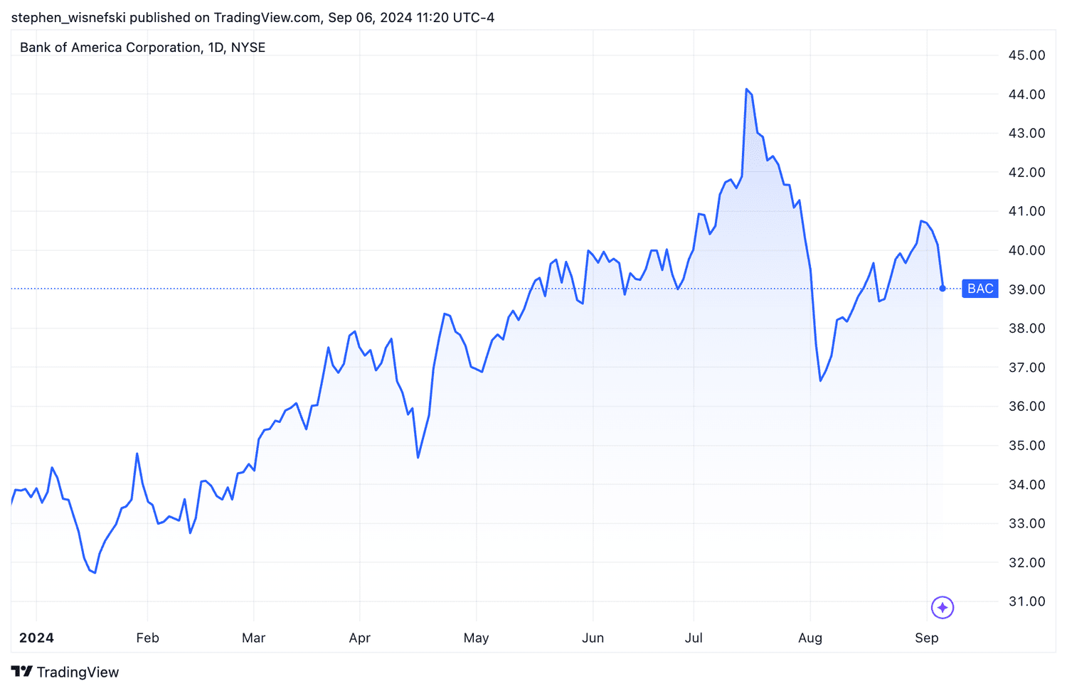 Bank of America stock price chart YTD