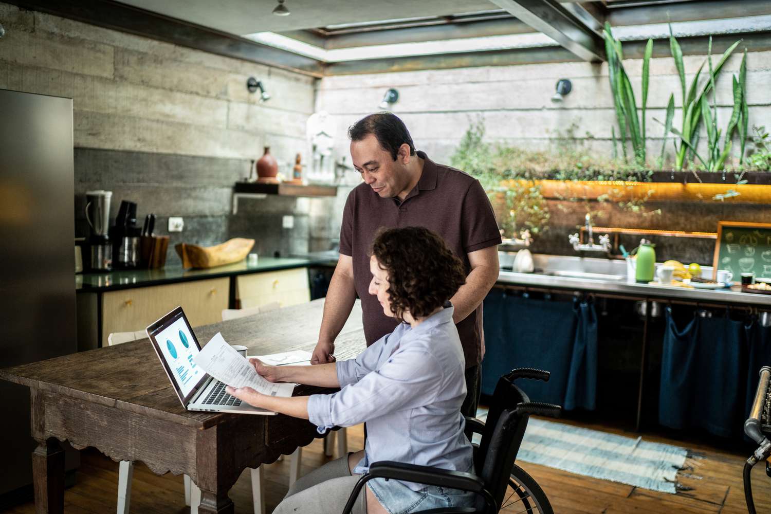 Couple doing finances at home