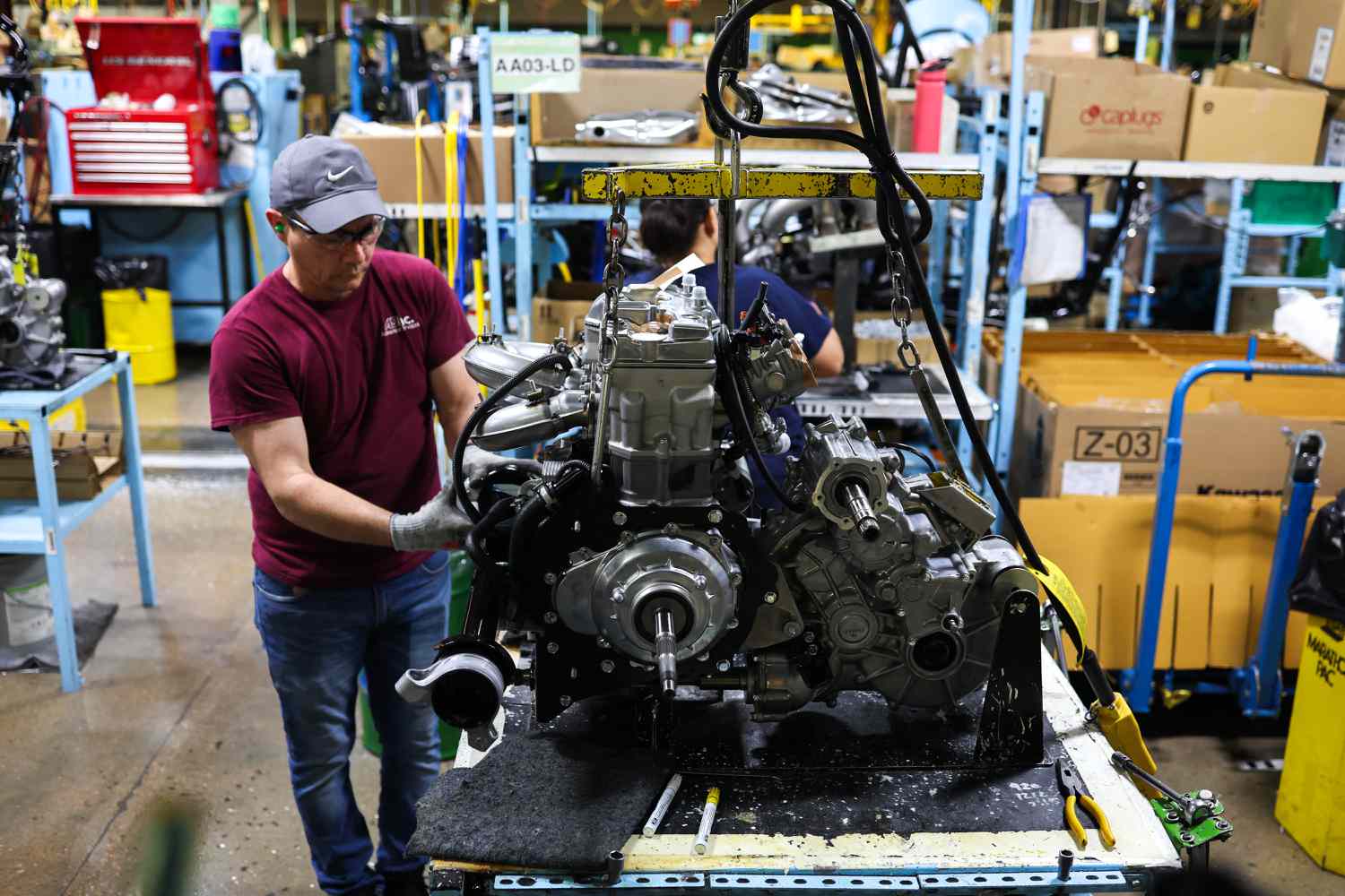 An employee works in Kawasaki factory in Lincoln, Nebraska